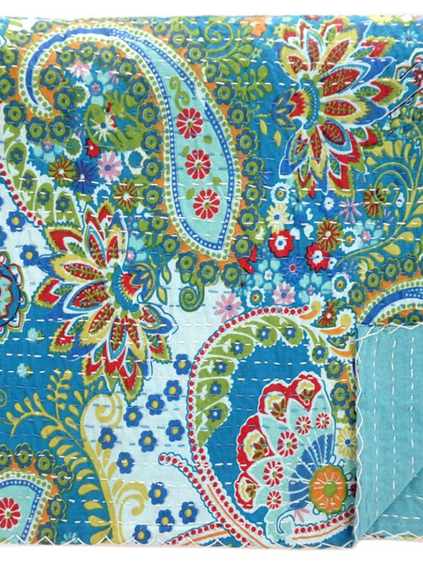 HAND STITCHED KANTHA QUILT / COVERLET for wholesale by Vintage Addiction