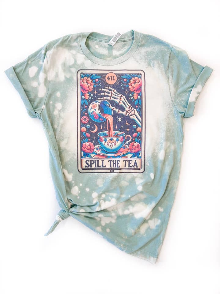 Wandering Owl Designs - Wholesale Screen Printed T-Shirt - Women's - Spill The Tea Tarot Bleached Shirt