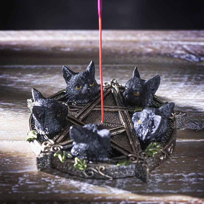 Pacific Trading - Wholesale Incense Holder - Black Cats on Pentagram Incense Burner4