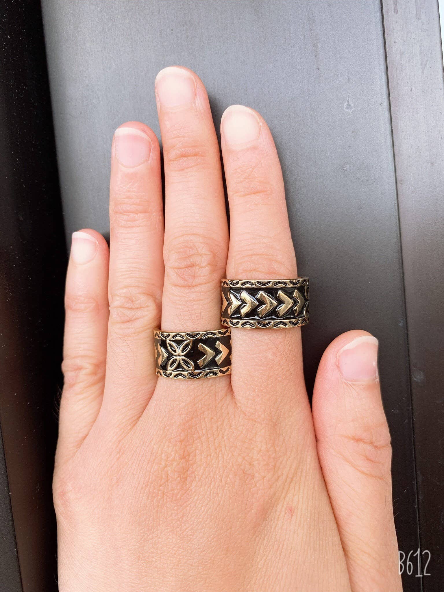 Anela's Jewelry - Wholesale Band/Stacked Ring - 12MM Black Enamel polynesian Ring4