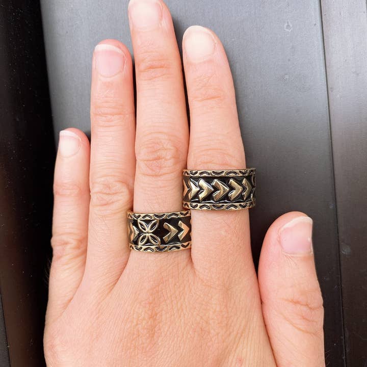 Anela's Jewelry - Wholesale Band/Stacked Ring - 12MM Black Enamel polynesian Ring4