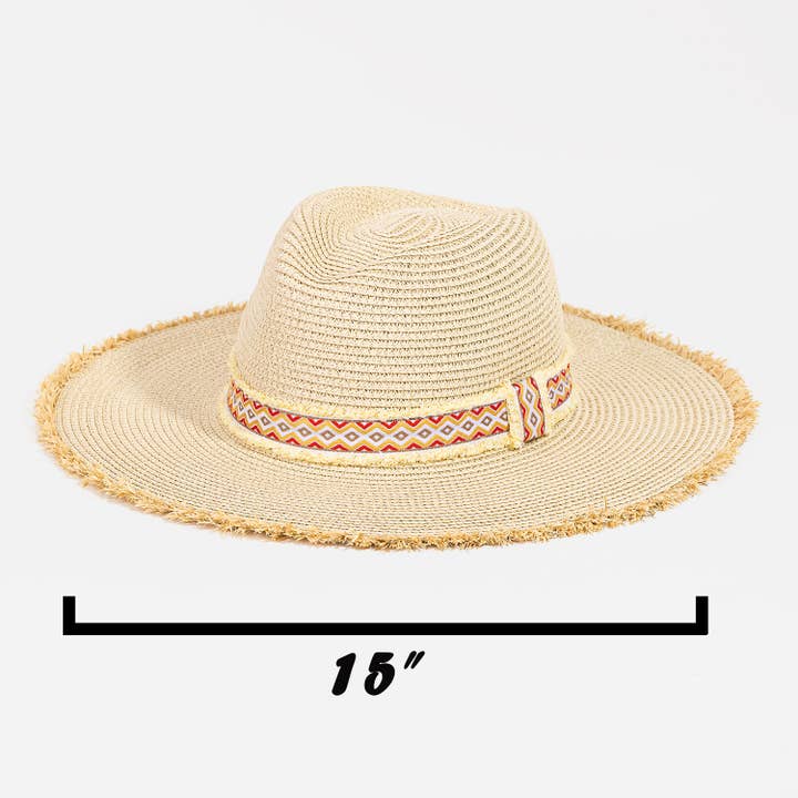 Collections by Fame Accessories - Vente Chapeau de paille – femme - Chapeau à franges en paille à rayures tribales Boho2