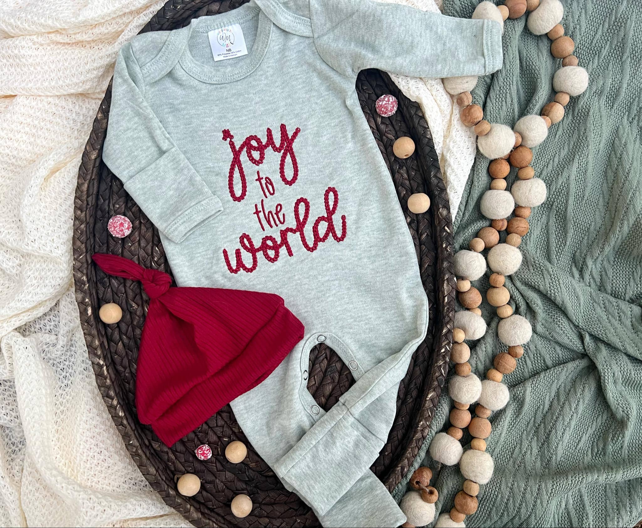Wonderfully Made - Wholesale Jumpsuit - Baby - Baby Romper | Joy To The World Sage Baby Outfit- Christmas2