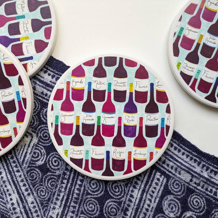Ceramic Coaster - Wine Bottles for wholesale by Natalie V. Mason