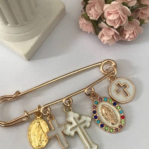 Miss DJ Angel - Wholesale Brooch - An ex-voto brooch, cross brooch and religious medal, gift for mom, ceremony gift with religious pendants.0