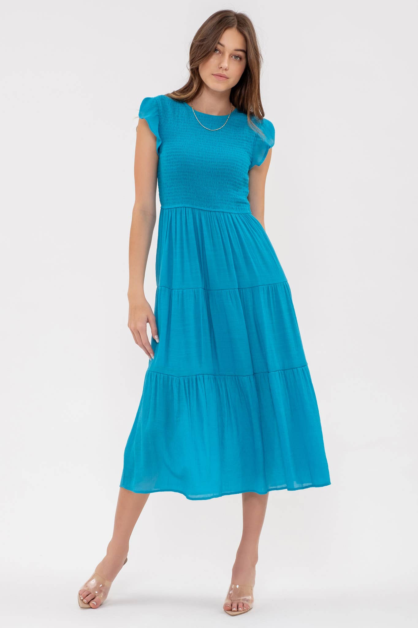 Blu Pepper - Venta al por mayor Vestido - Mujer - Vestido midi con volantes y cuerpo fruncido59