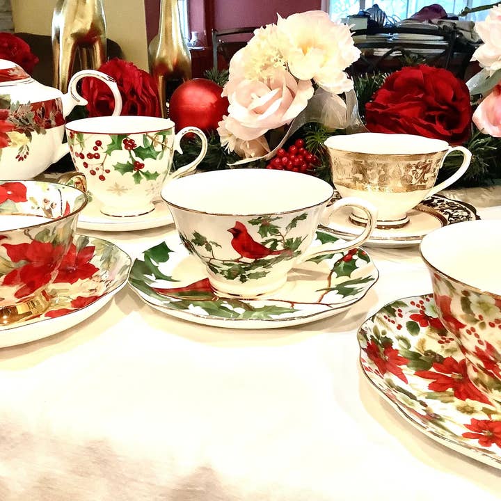 All Little Cute Things - Wholesale Tea Set - Mismatched Christmas Holiday Teacups Catering, Event Planner
