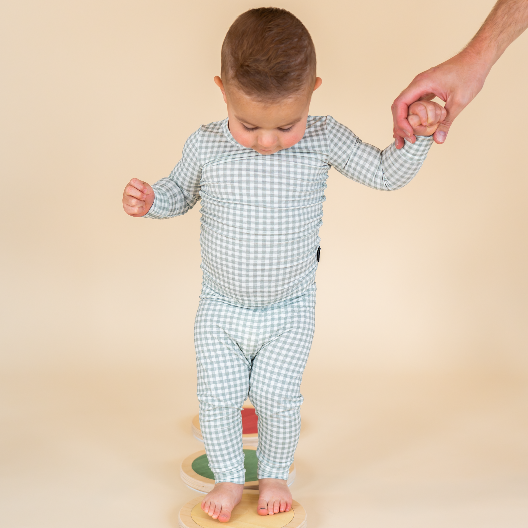 Hucklebaby - Wholesale Sleepwear Set - Kids - Sage Gingham Two Piece Pajamas3