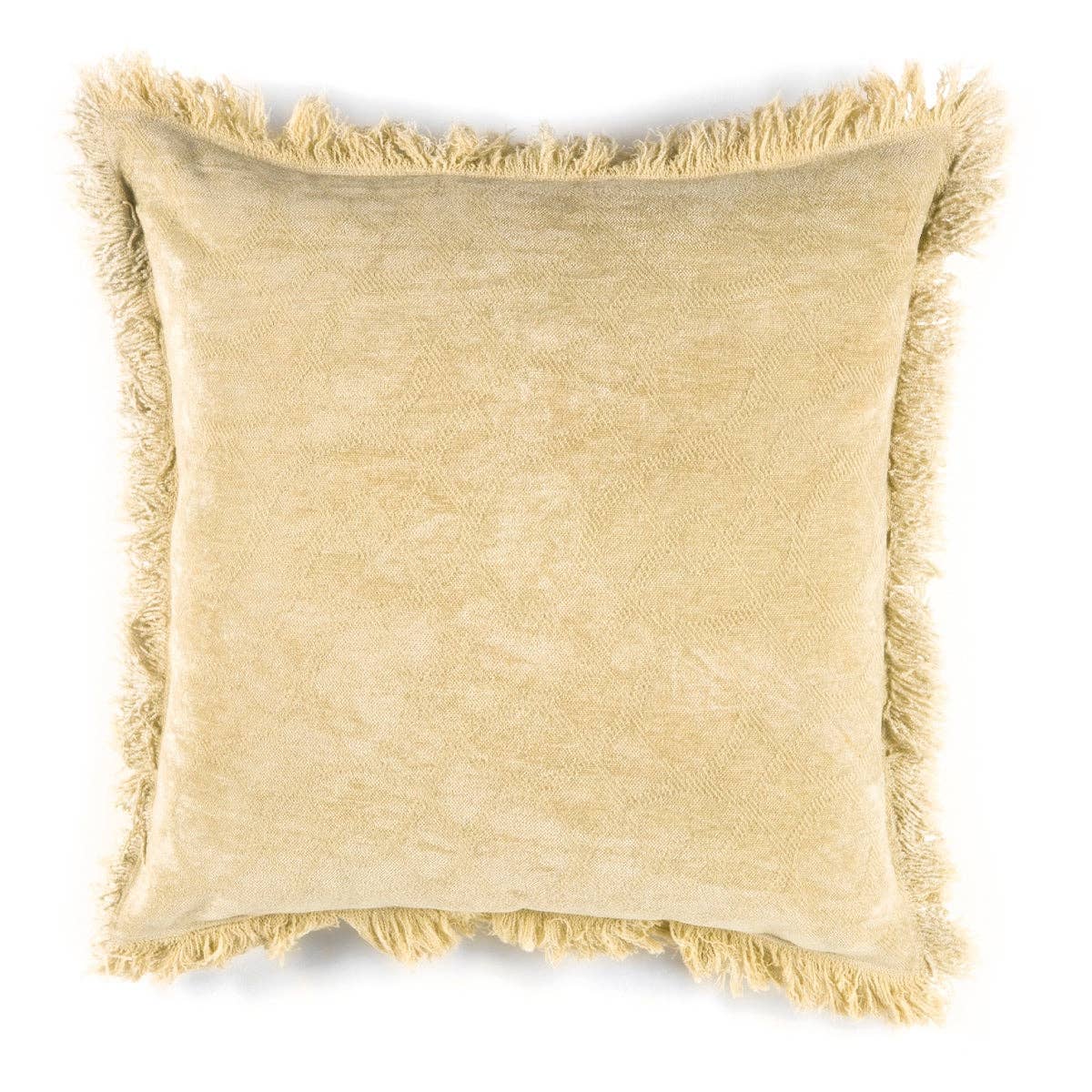 Andrea House - Vente Coussin décoratif - Coussin de salon en coton jaune beige à franges2