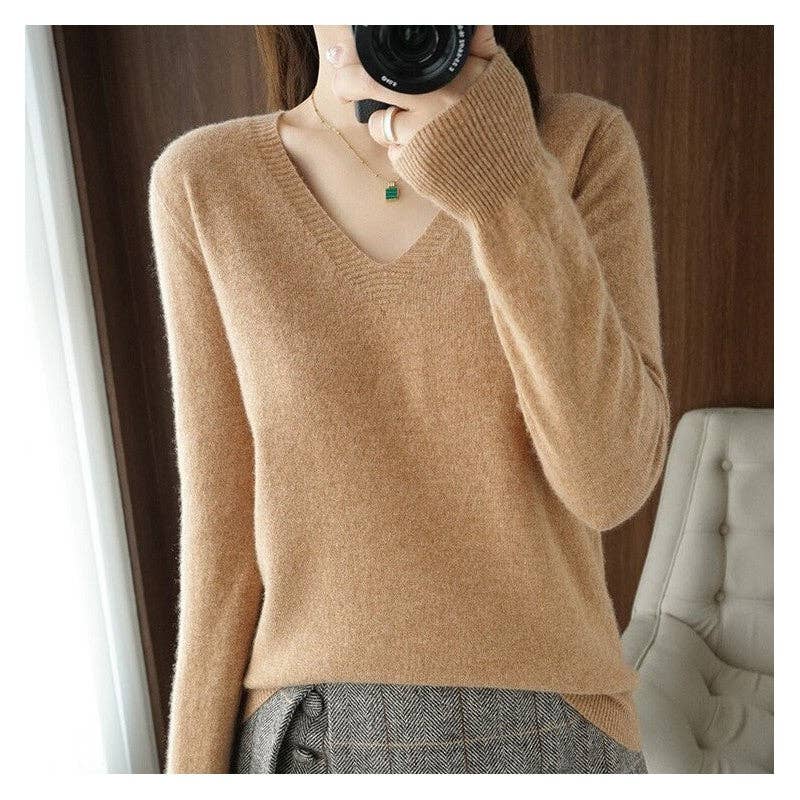 FurDecoration - Vendita all'ingrosso Maglione tricot - Donna - Maglione in cashmere Loose Fit Plus Size tinta unita0