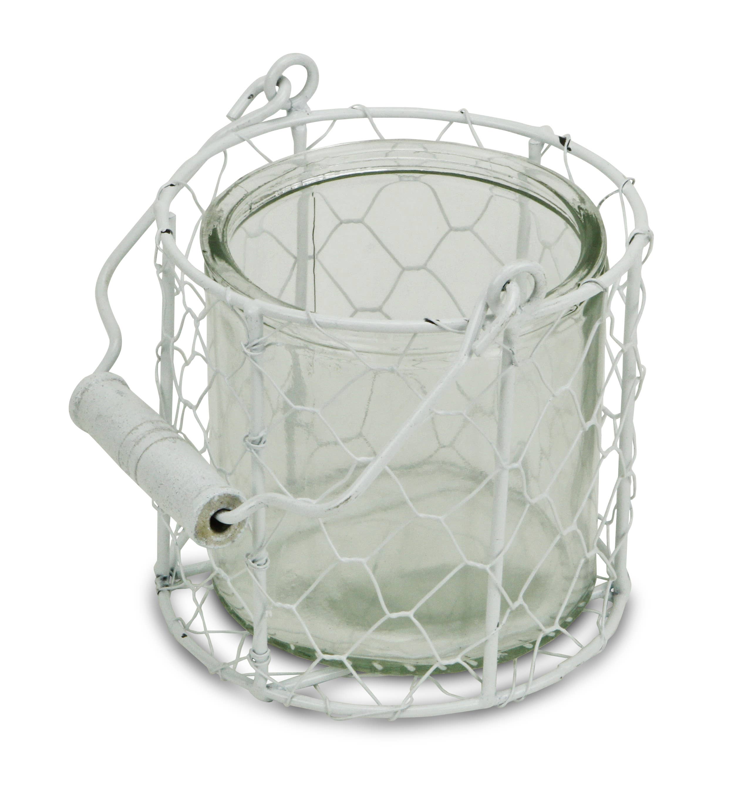 Cheungs Home Decor - Wholesale Decoratieve pot - Ronde glazen pot van Belen in witte draadmand5