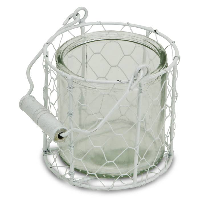 Cheungs Home Decor - Wholesale Decoratieve pot - Ronde glazen pot van Belen in witte draadmand5