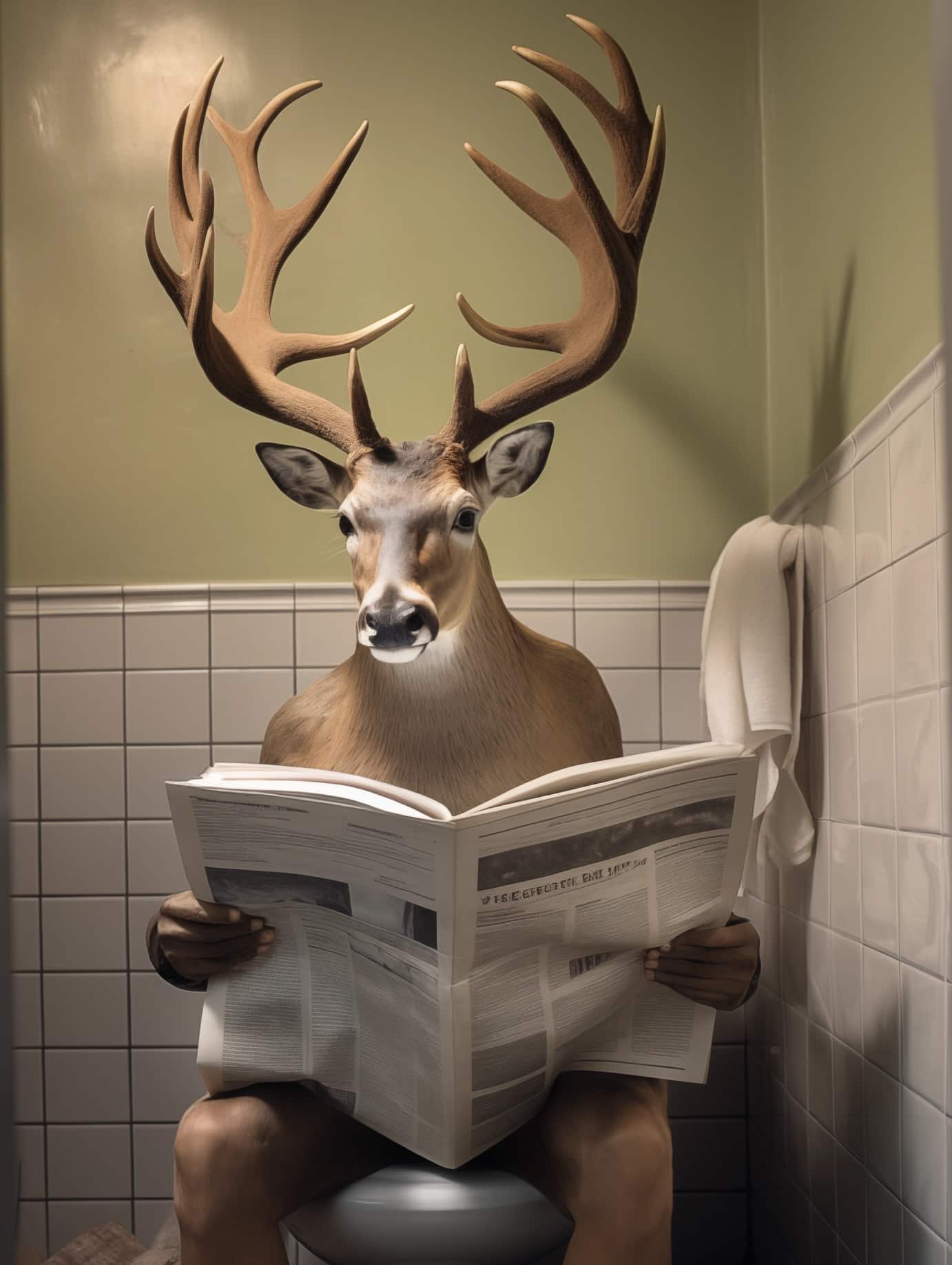 Arttique - Artistry Canvas Prints - Wholesale Art Print - Deer on Toilet Canvas Wall Art print1