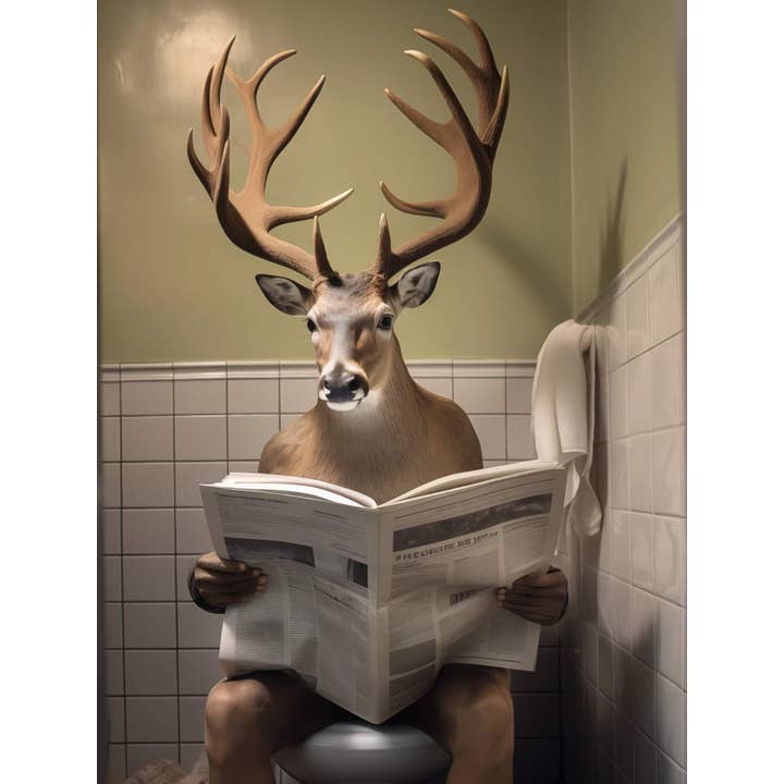 Arttique - Artistry Canvas Prints - Wholesale Art Print - Deer on Toilet Canvas Wall Art print1
