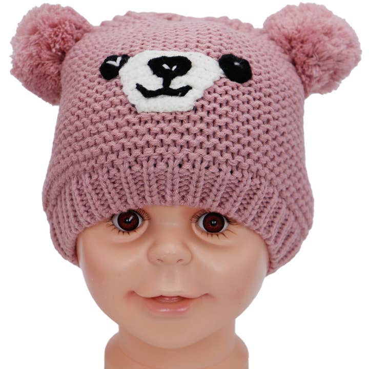 Cap Zone - Wholesale Beanie - Kids - Kids Teddy Bear Fleece Lined Garter Knitted Beanie2