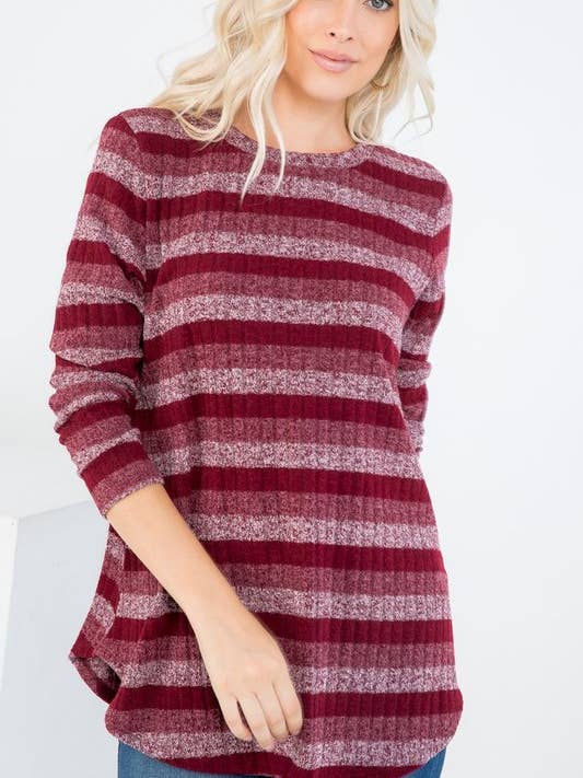 Pull épais en tissu rayé à col rond et manches longues pour la vente par Rose Mellow Fashion