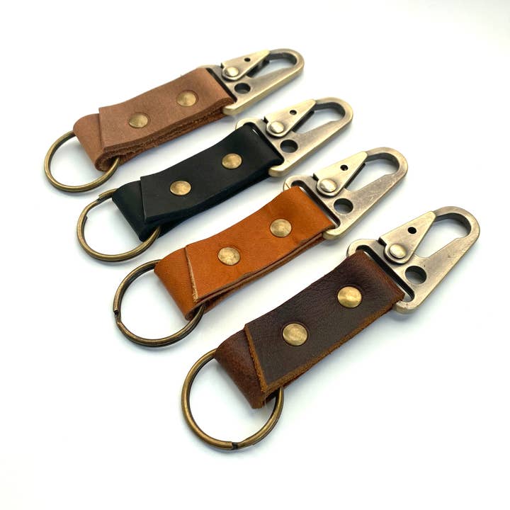 Carabiner Leather Keychain Clip Key Fob for wholesale by Blu Mountain Co