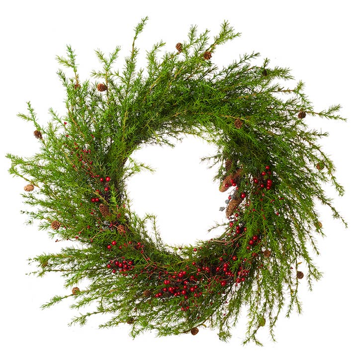 Heaven Sends – wholesale Wreath – HUGE GREEN SPRAY AND RED BERRY WREATH