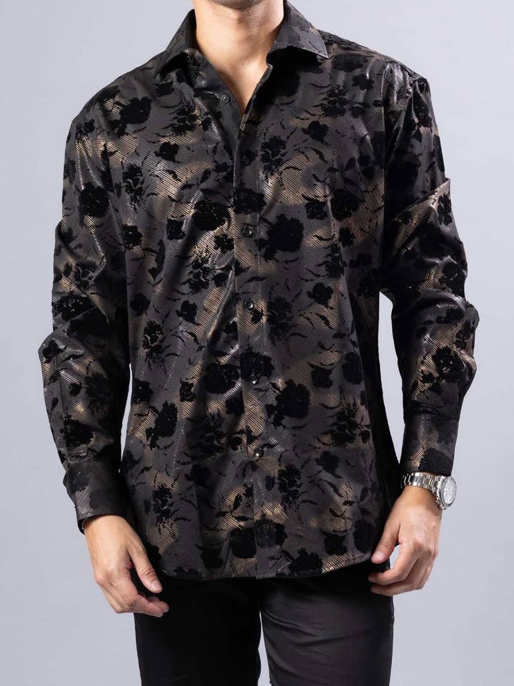 252222 - Black Button Up Long Sleeve Dress Shirt for wholesale by Bespoke Moda