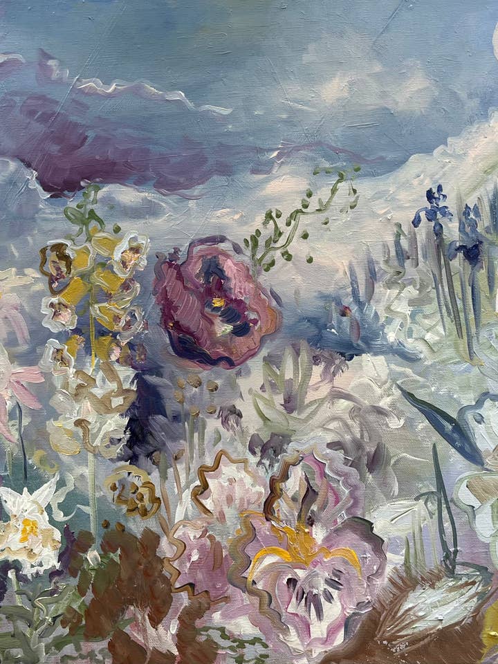 STAMPA «Spring Moon Garden» Una riproduzione orizzontale in giclée d'arte per la vendita all'ingrosso da parte di Sarah Tudor Art Studio