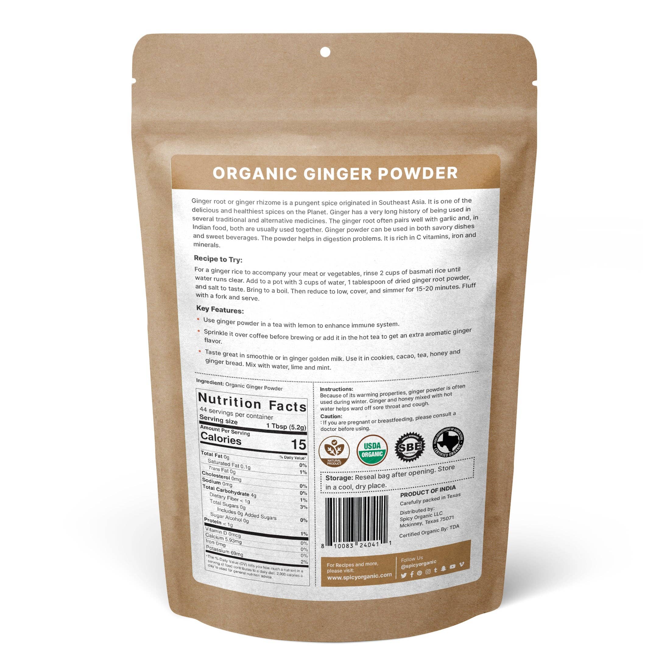 SPICY ORGANIC - Wholesale Dried Spice - SPICY ORGANIC Ground Ginger Powder - 100% USDA Organic - Non-GMO - Raw Ginger Spice For Tea.7