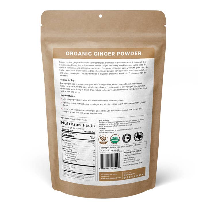 SPICY ORGANIC - Wholesale Dried Spice - SPICY ORGANIC Ground Ginger Powder - 100% USDA Organic - Non-GMO - Raw Ginger Spice For Tea.7