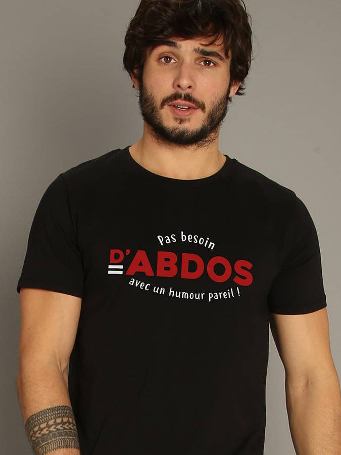 Camiseta masculina preta No Need Abs por atacado de Wooop