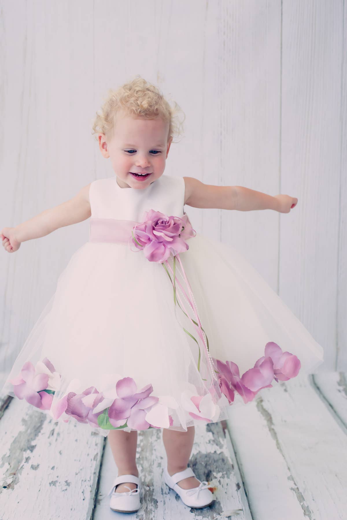 Kid's Dream - Wholesale Dress - Baby - Satin Flower Petal Baby Dress with Organza Sash29