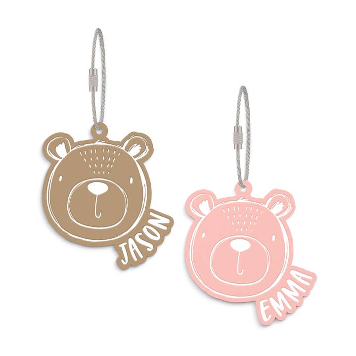 Porte-clés personnalisé avec ours et étiquette de sac pour la vente par The Cotton & Canvas Co.