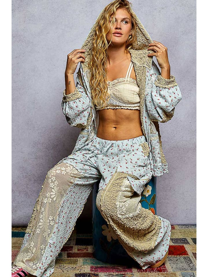 Pol Clothing - Wholesale Jacket – Women's - Balloon sleeves lace floral knit hoodie jacket SALE12