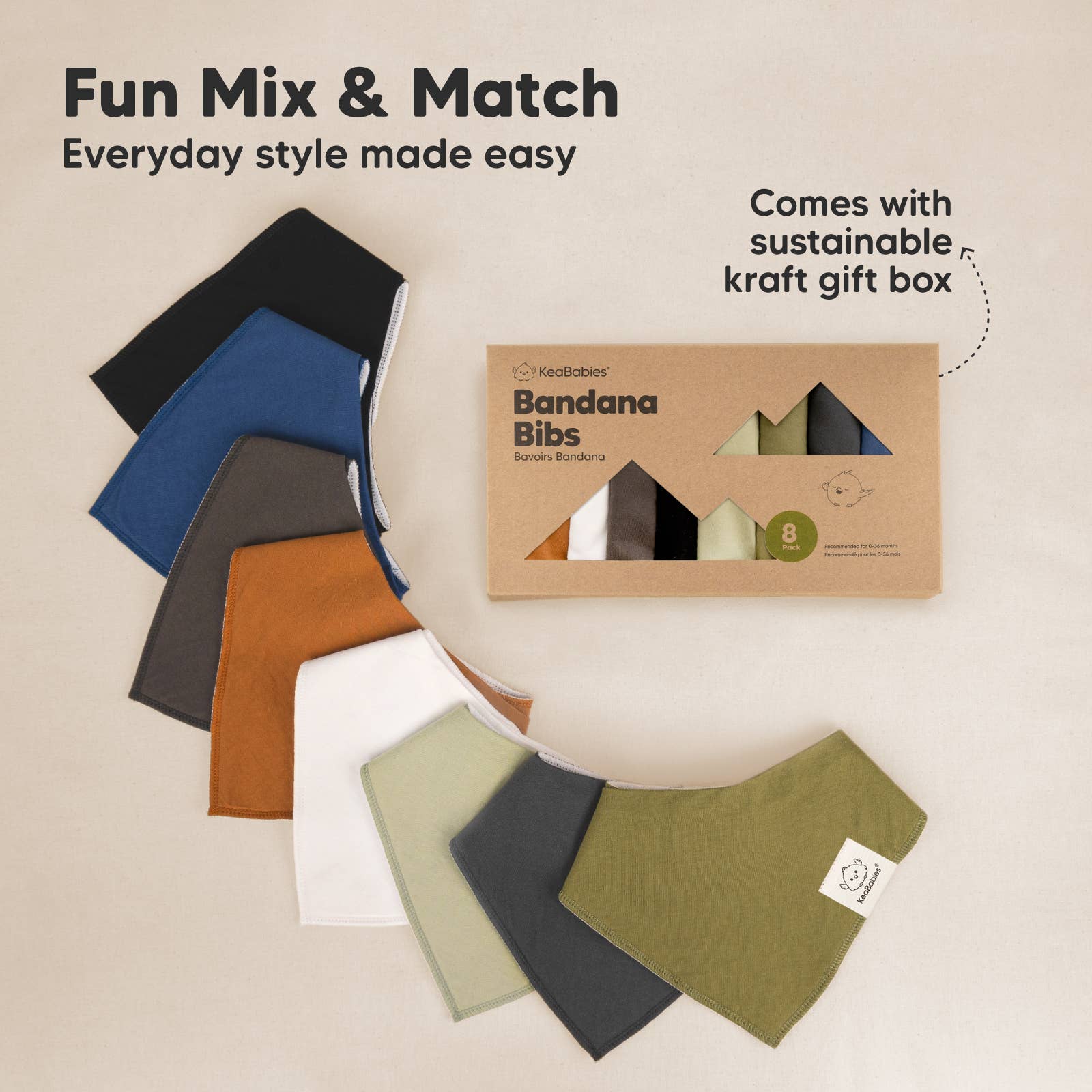 Basisbeginselen Set van 8 babybandana-slabbetjes voor jongens en meisjes voor groothandel op Faire8