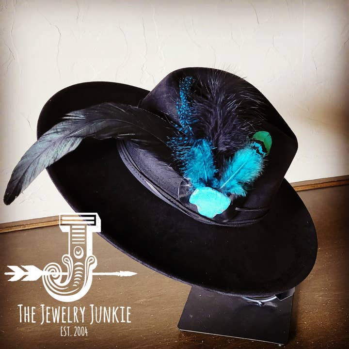 Chapeau Boho Western avec bandeau en plumes au choix, noir 982c pour la vente par The Jewelry Junkie