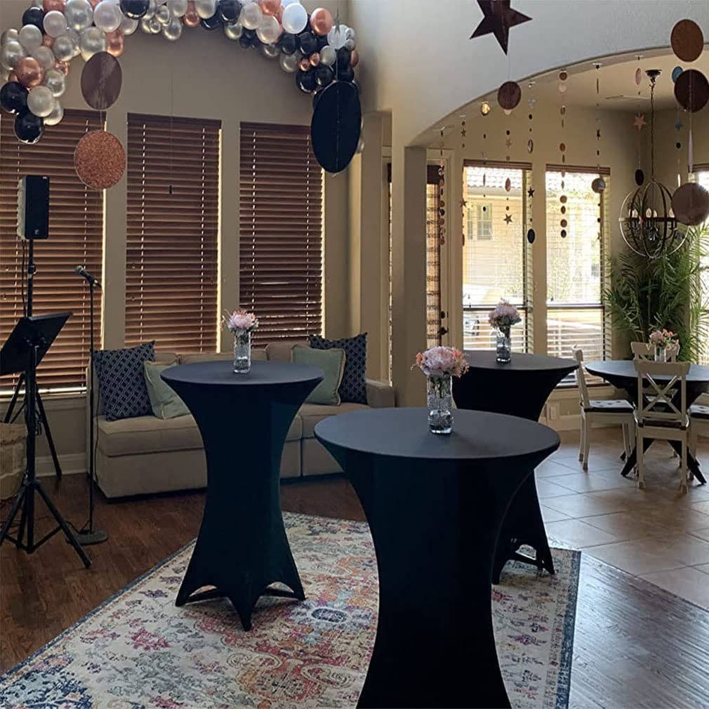  pc Black Spandex Cocktail Table Cover 32 Inch Round 8 Pack Set for wholesale on Faire1