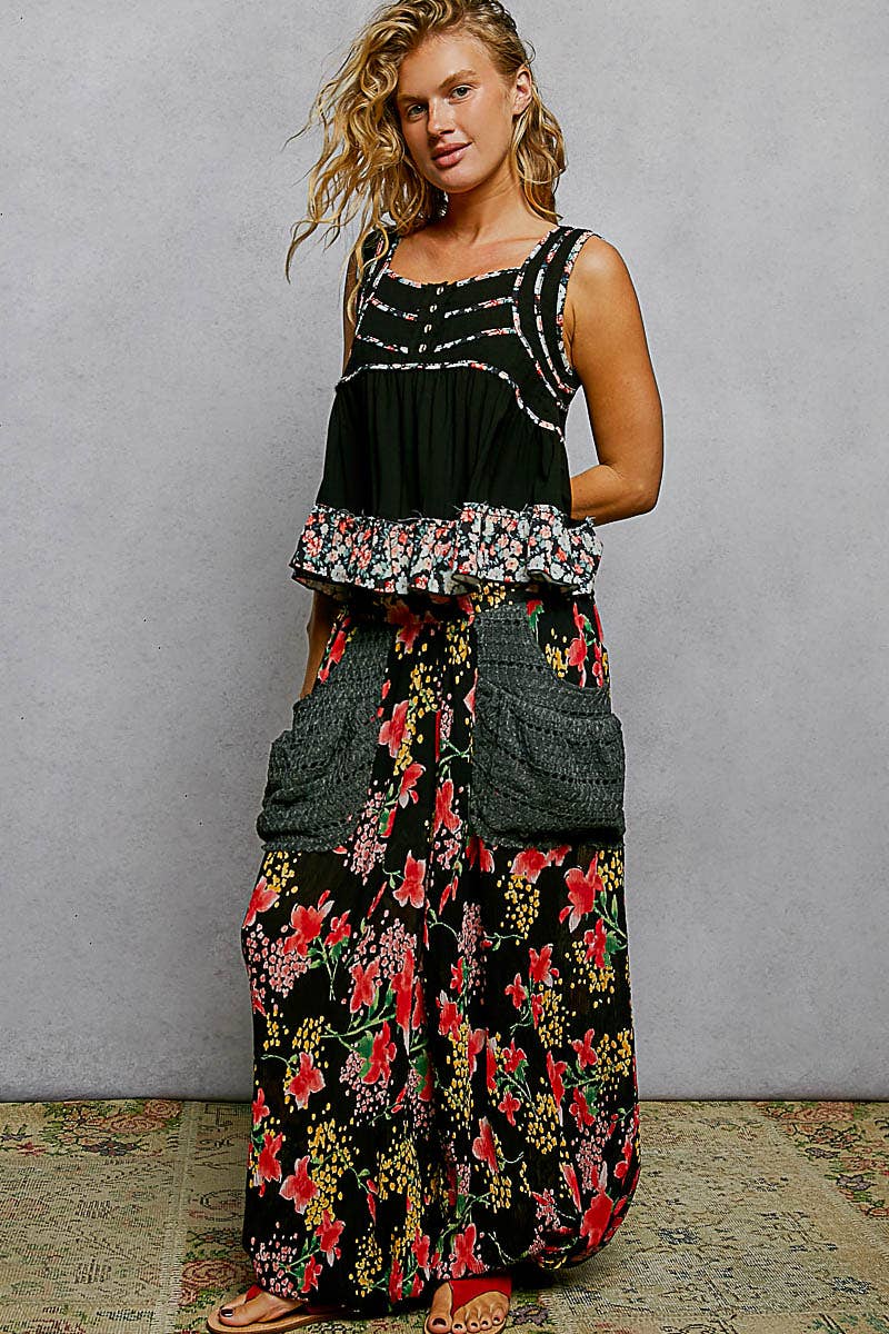 Pol Clothing - Wholesale Tank Top - Women's - Square Neck Soft POL Jersey Floral Trim Boho Tank Top4