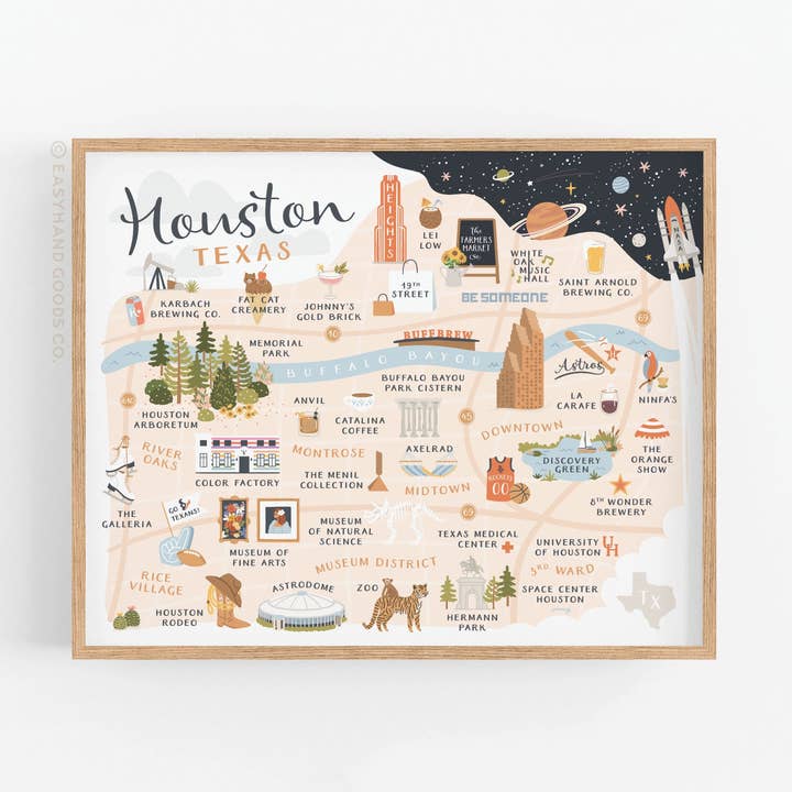 Kunstdruk van Houston met kaart voor wholesale door Easyhand Goods – formerly Onderkast