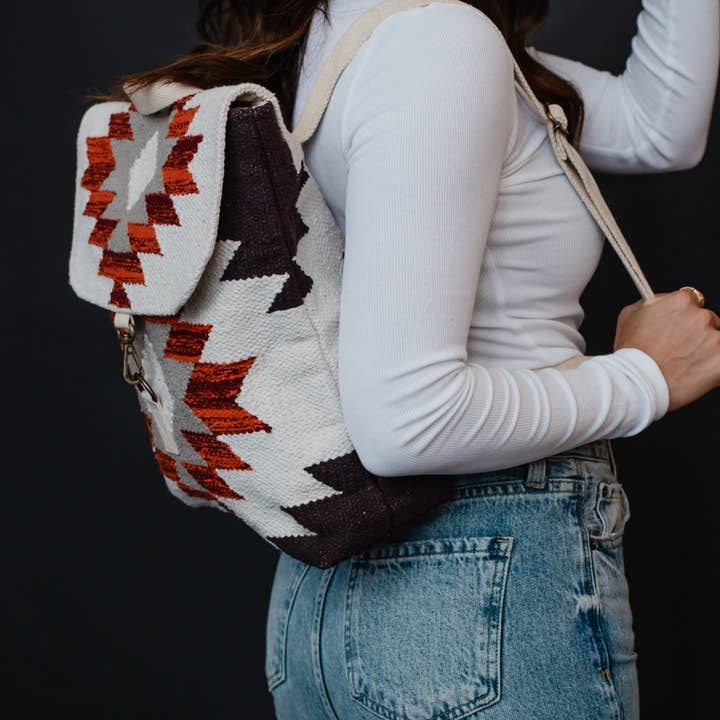 Panache Apparel Co. - Wholesale Backpack - Women's - Cream, Brown & Rust Aztec Backpack