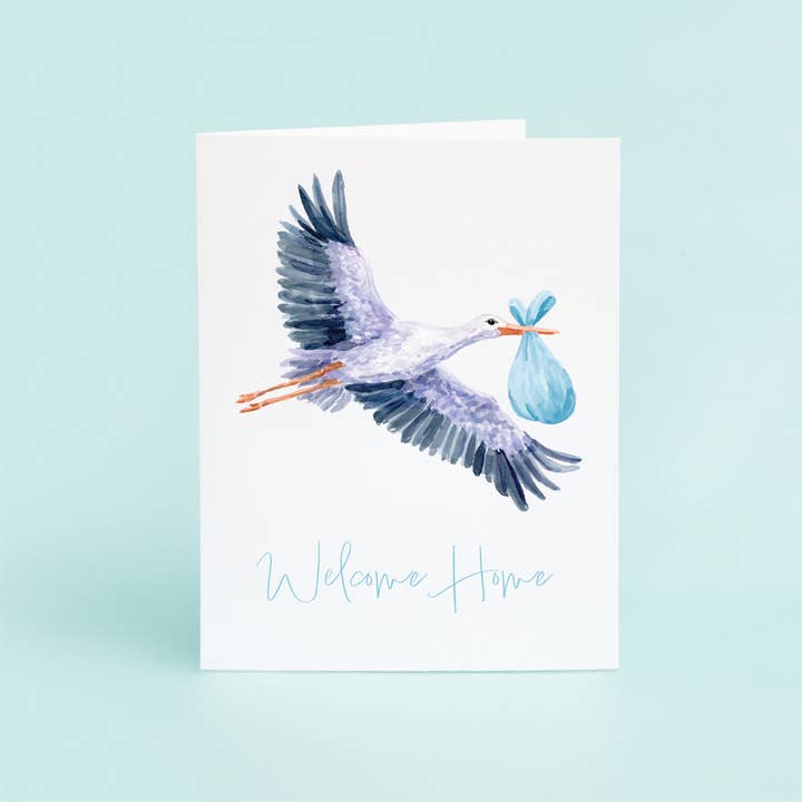 Taylor Paladino - Wholesale Baby Card - Blue Stork "Welcome Home"