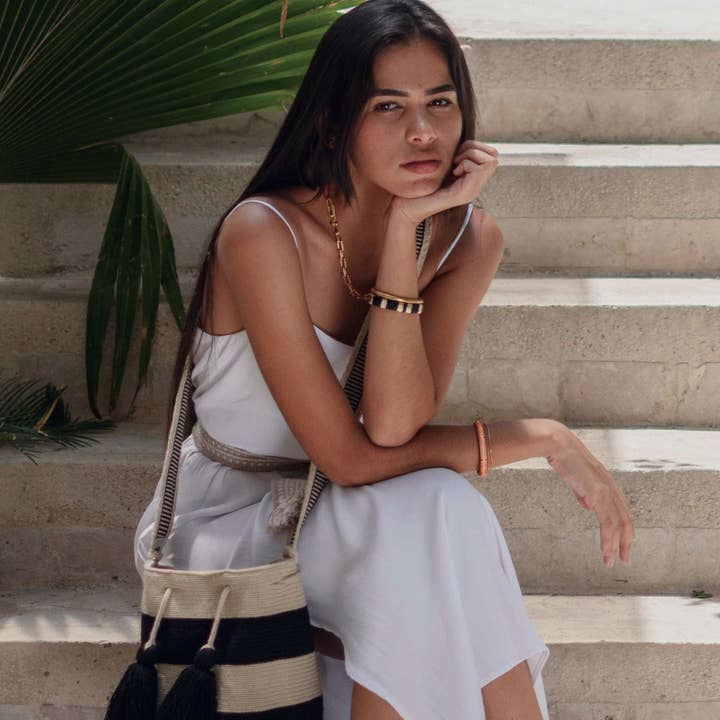 Lombia + Co. - Wholesale Crossbody Bag - Women's - Classic Striped WAYUU Mochila Bag (Tiara Size M)5