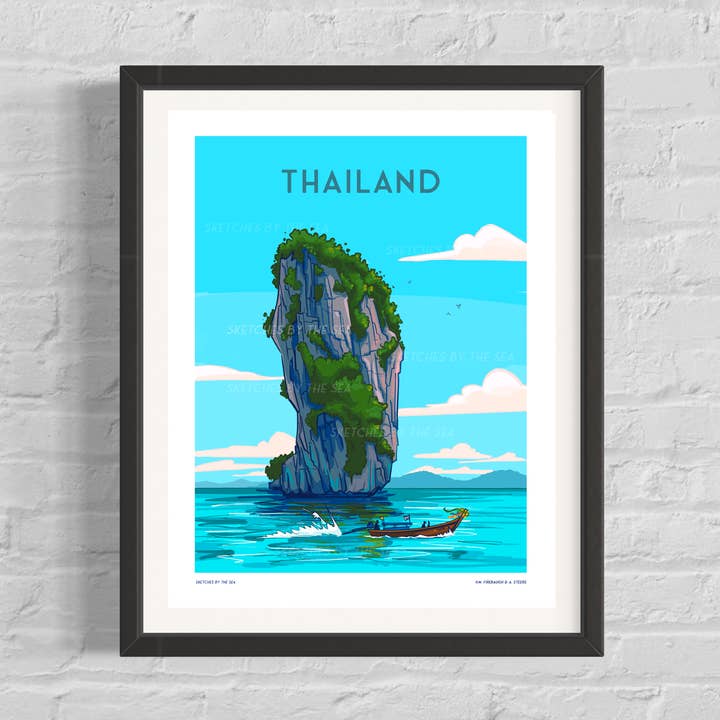 Thailand Reiseplakat im Retro-Stil für den Großhandel von Sketches By The Sea