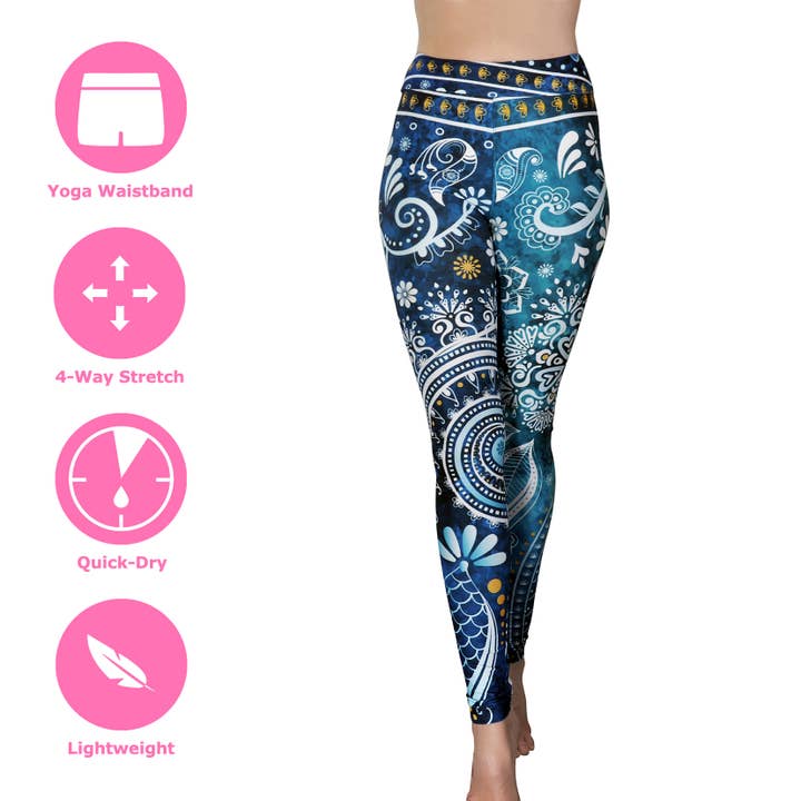 Comfy Yoga - Wholesale Athletic/Lounge Leggings - Women's - "Aquamarine" - Lightweight Printed Yoga Leggings for Women1