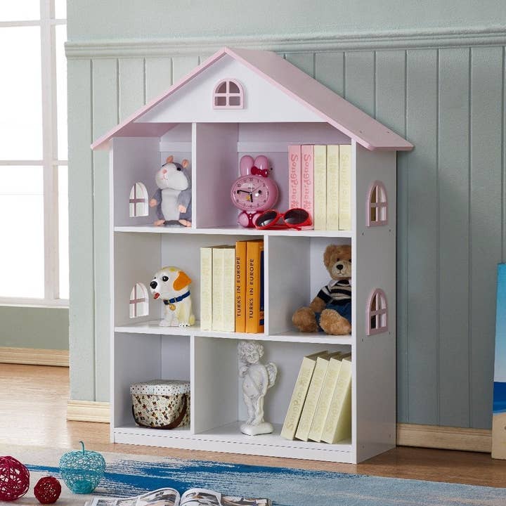 Greenwestons - Vente Bibliothèques - Étagère pour maison de poupée pour enfants - Maison de poupée rose0