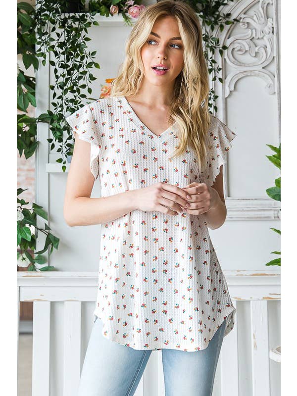 ST2500-10 MULTI COLOR DITSY FLORAL TOP for wholesale on Faire