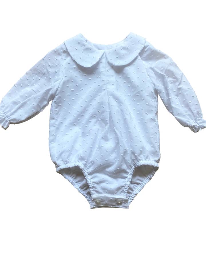 Pelele branco de plumeti com diferentes tipos de gola por atacado de Littlemanuela