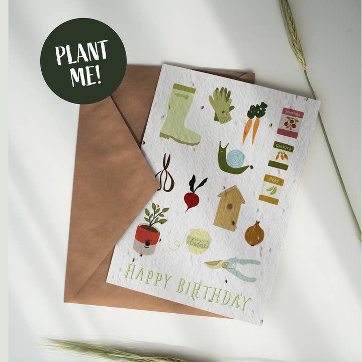 Gardening Happy Birthday Plantable Greeting Card for wholesale by Purcell-Green Studios