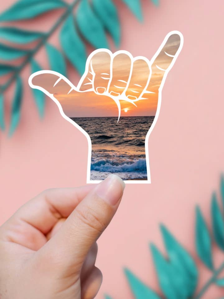 Beach Sunset Shaka Sticker for wholesale by EnchantingSunshine