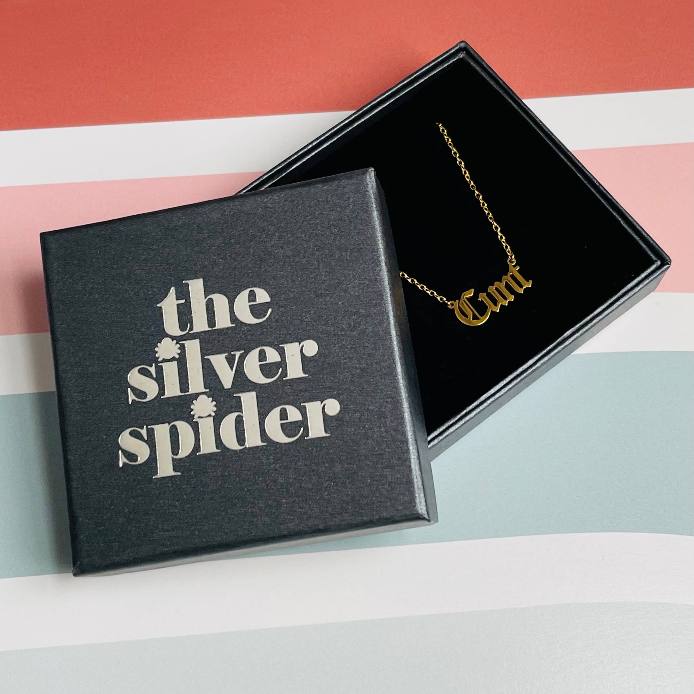 The Silver Spider - Wholesale Pendant/Charm Necklace - Cunt word Necklace stainless steel gold1