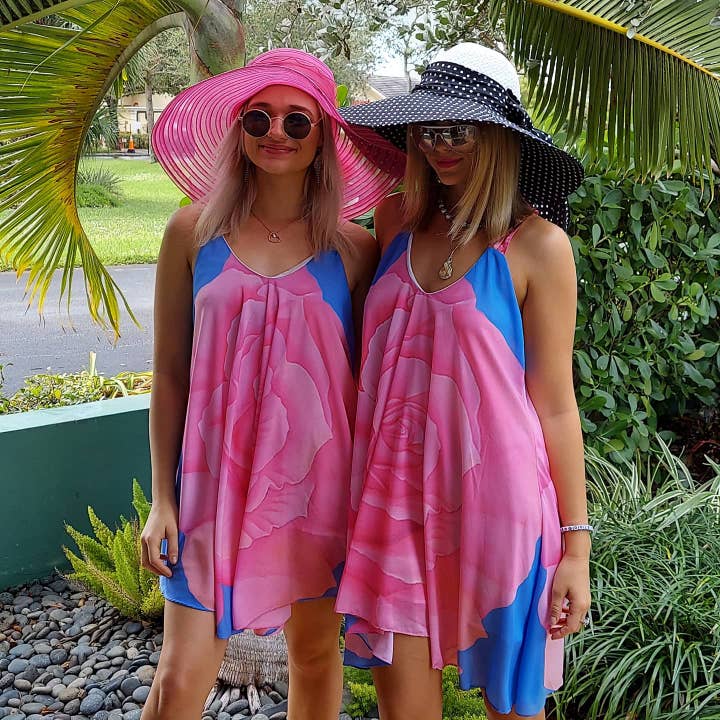 Pink Rose Dress Chiffon Back Beauty Halter Dress for wholesale by Sharon Tatem Fashion LLC