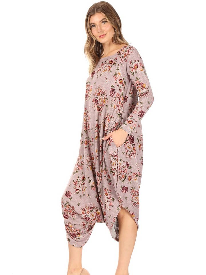 Knit, harem jumpsuit in a relaxed fit with a round neckline for wholesale by Lady Curvaceous