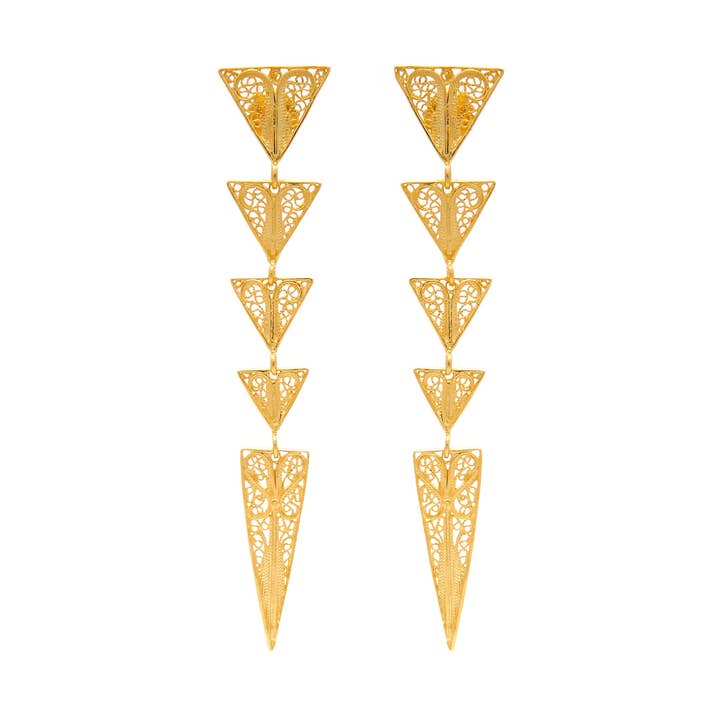 Boucles d'Oreilles Triangles en Argent Plaqué Or pour la vente par PORTUGAL JEWELS