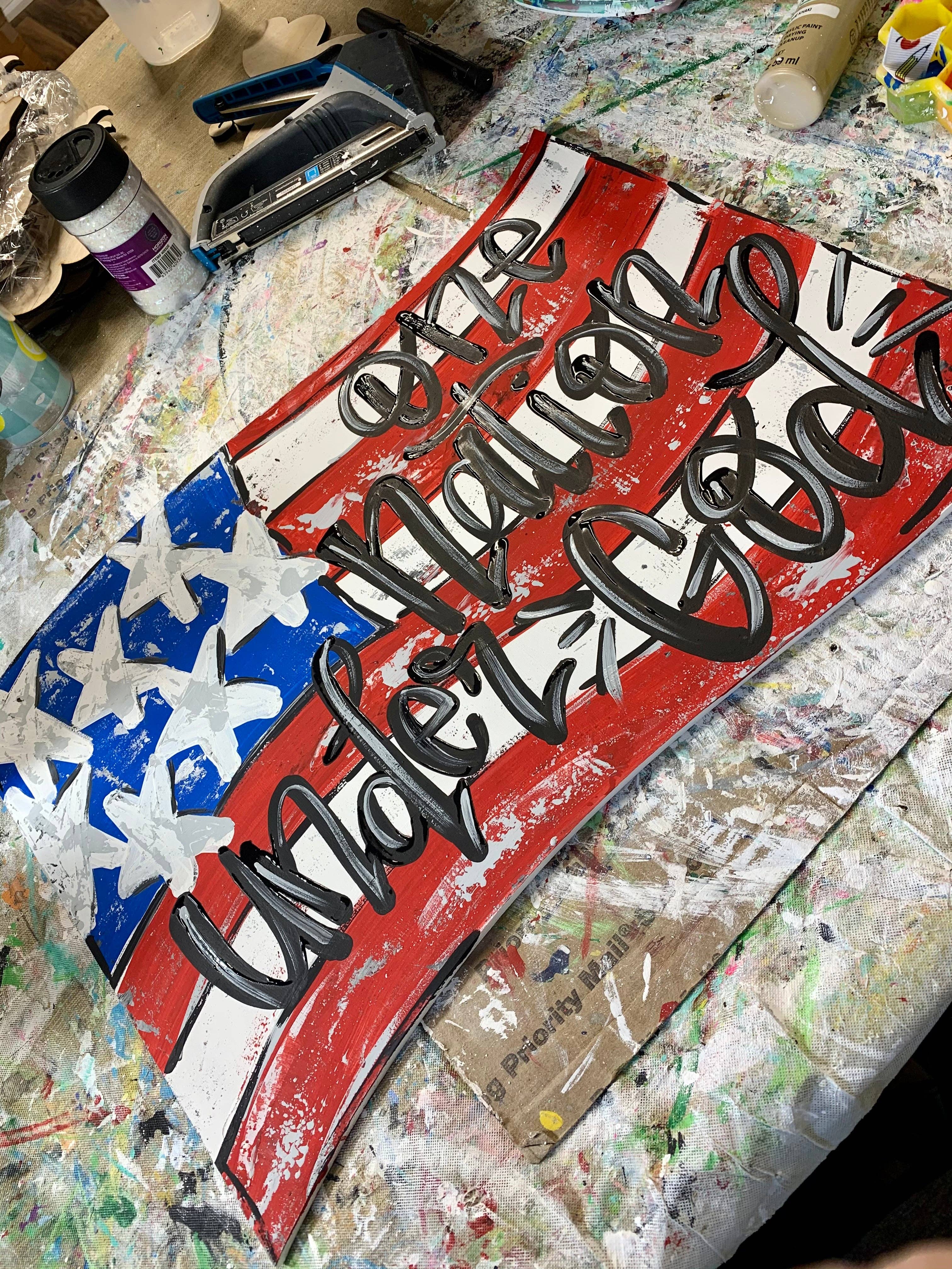 Sunflower Soul Art - Wholesale Door Hanger - American Flag door hanger, patriotic2